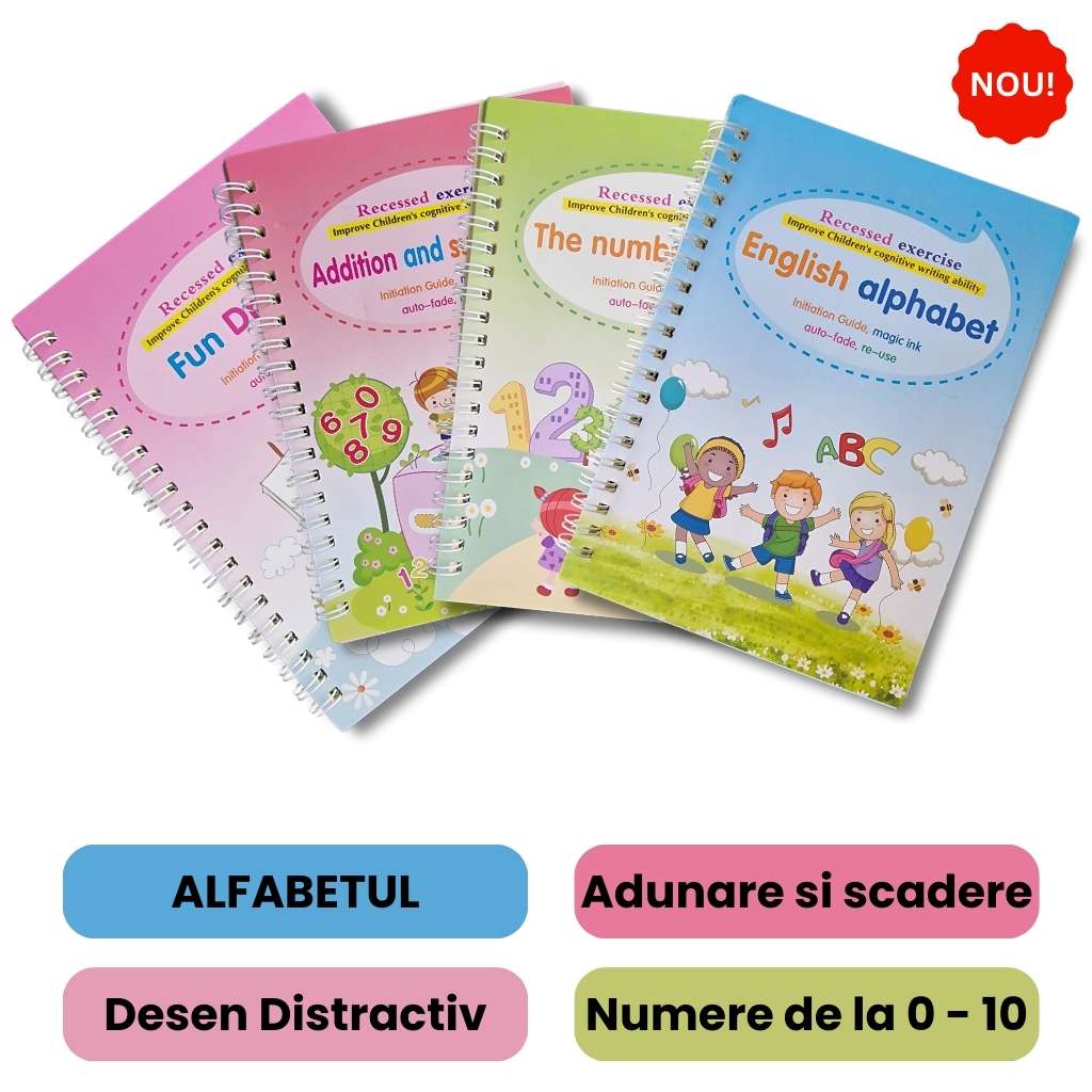 Kit Educațional Reutilizabil pentru Copii – 4 Caiete Interactive A5