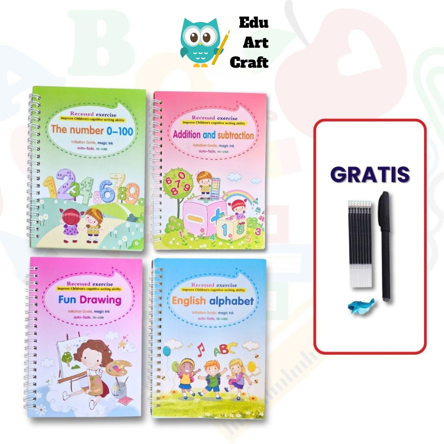 Kit Educațional Reutilizabil pentru Copii – 4 Caiete Interactive A5