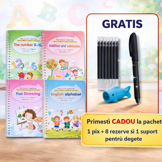 Kit Educațional Reutilizabil pentru Copii – 4 Caiete Interactive A5
