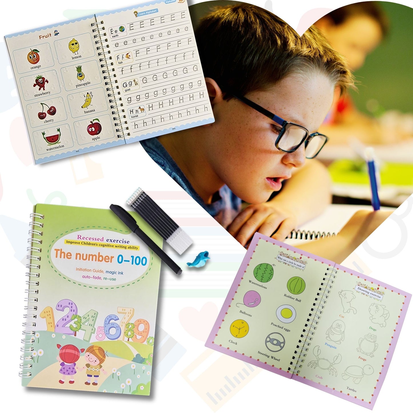 Kit Educațional Reutilizabil pentru Copii – 4 Caiete Interactive A5